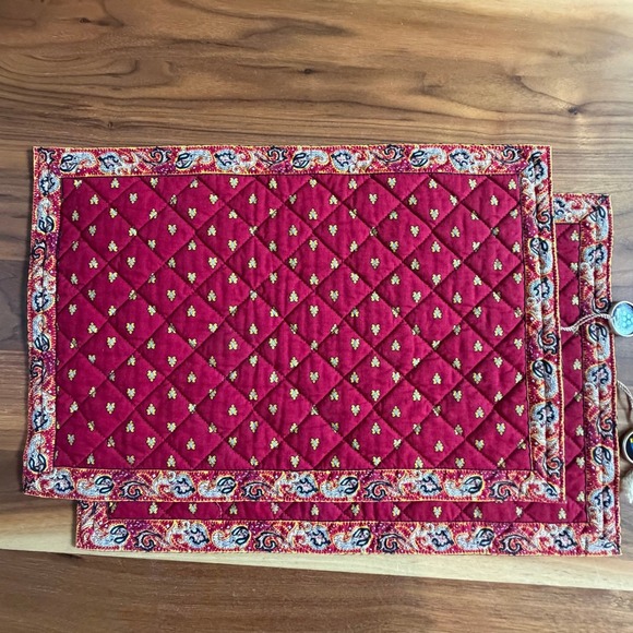 Valdrome Other - 2 Valdrome French Country Quilted Placemats in Red Yellow Floral Paisley France